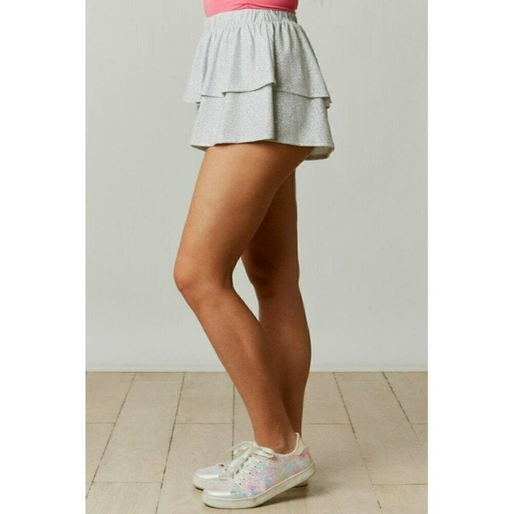 Center Stage Sparkly Tiered Shorts in Silver - Picture 5 of 6